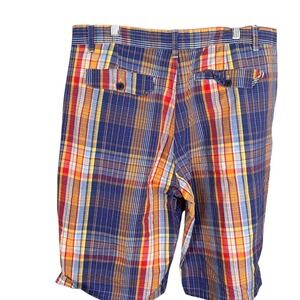 Crooked Ink Mens Plaid Shorts Multicolor Cotton Drawstring Waist Size 38